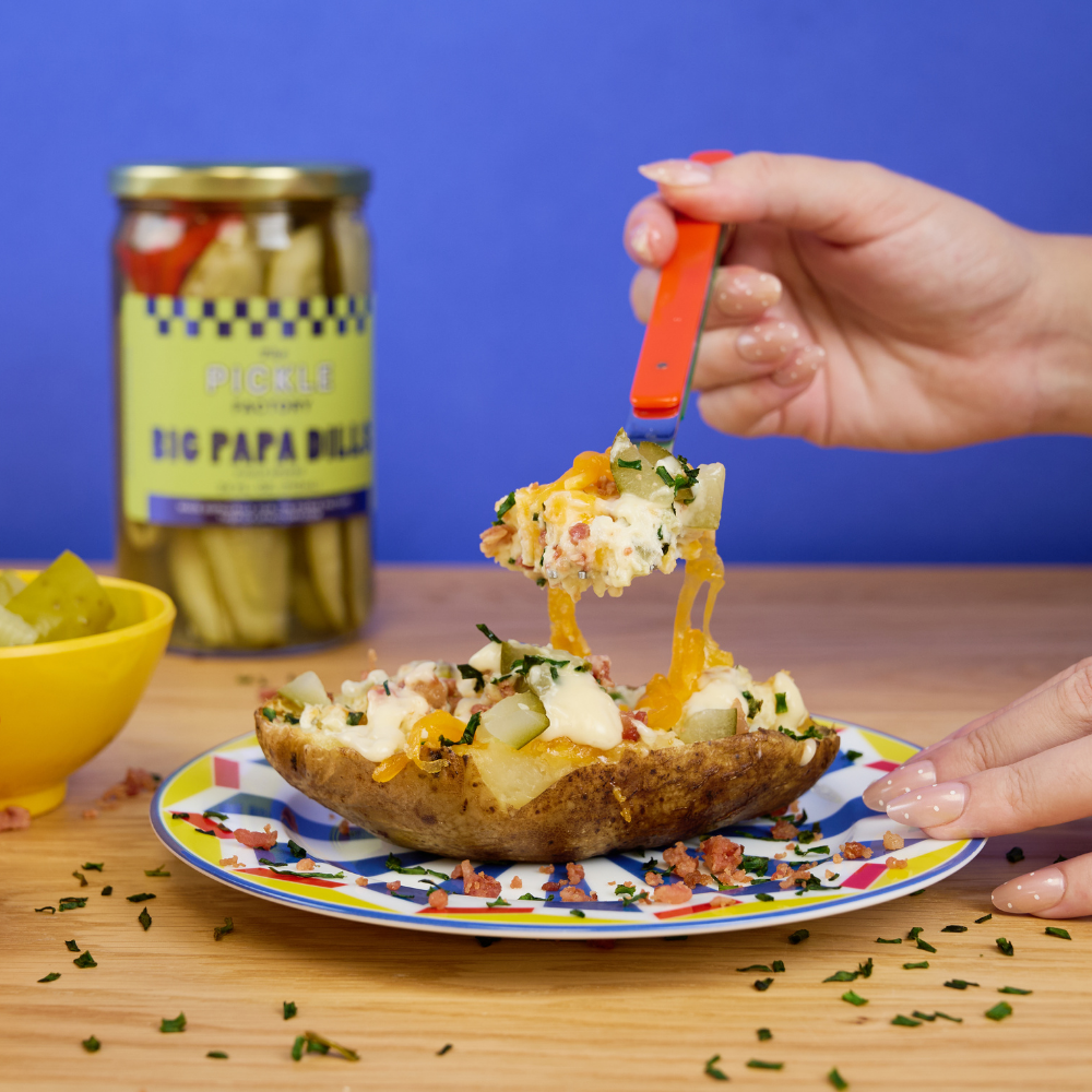 Twice baked potato loaded with pickles