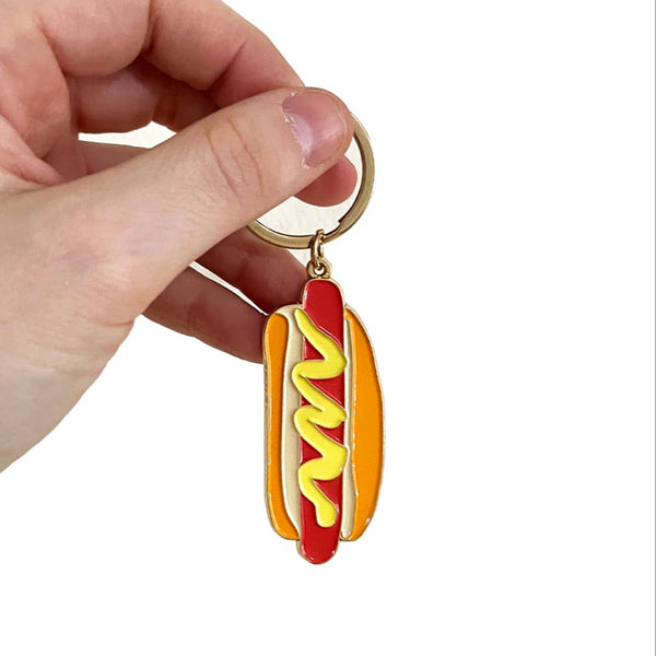 Hot Dog Enamel Keychain