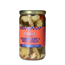 Jar of Grandma's Hot Sweet Pickles from The Pickle Factory on a white background.