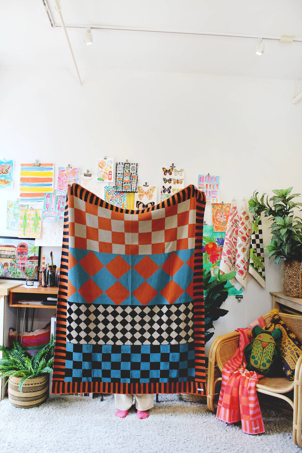 Checkerboard Knit Throw Blanket