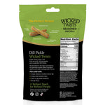 Packaging of Wicked Twists Dill Pickle seasoned pretzels showing nutrition facts