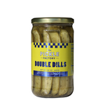 Jar of The Pickle Factory's Double Dill pickles on a white background. 