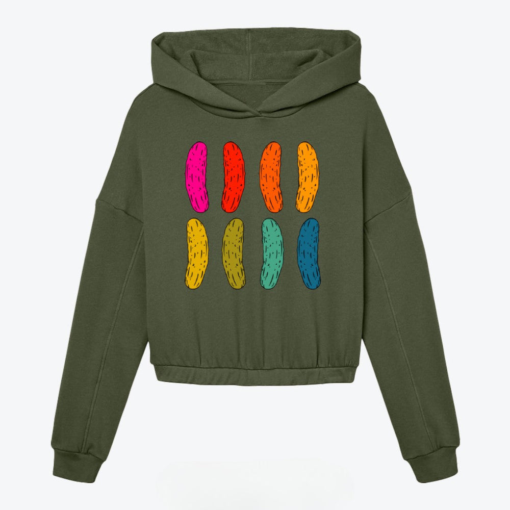 Crop Hoodie Sweatshirt in Color Pop Pickles