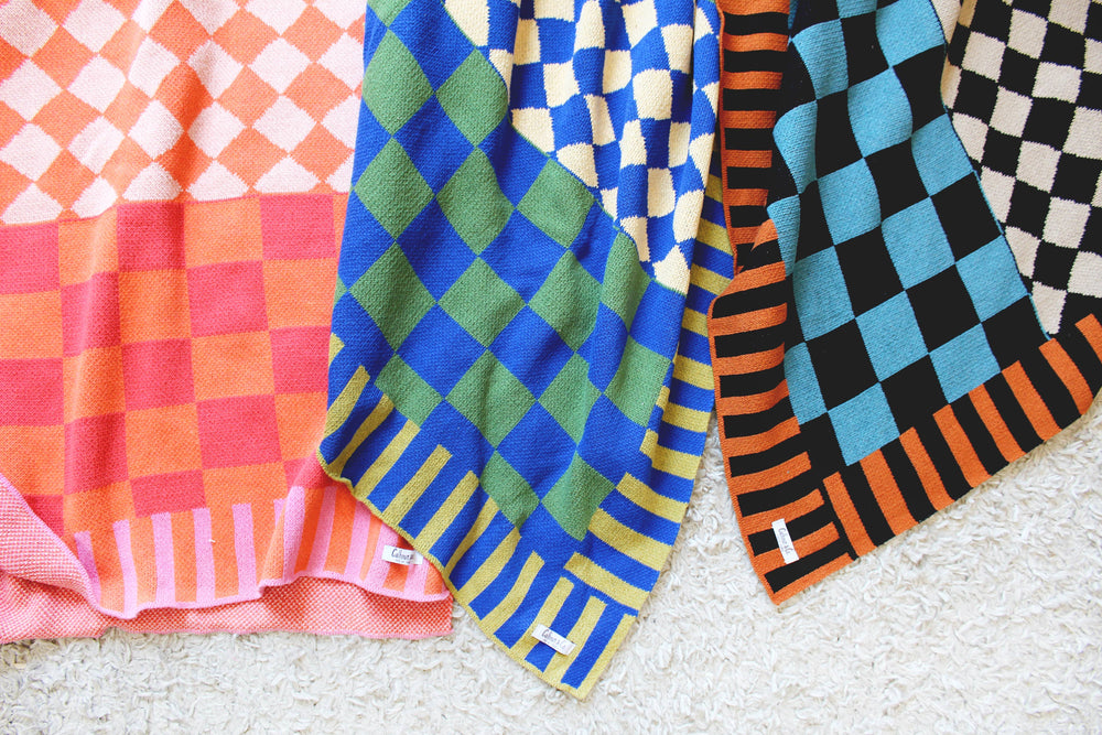 Checkerboard Knit Throw Blanket