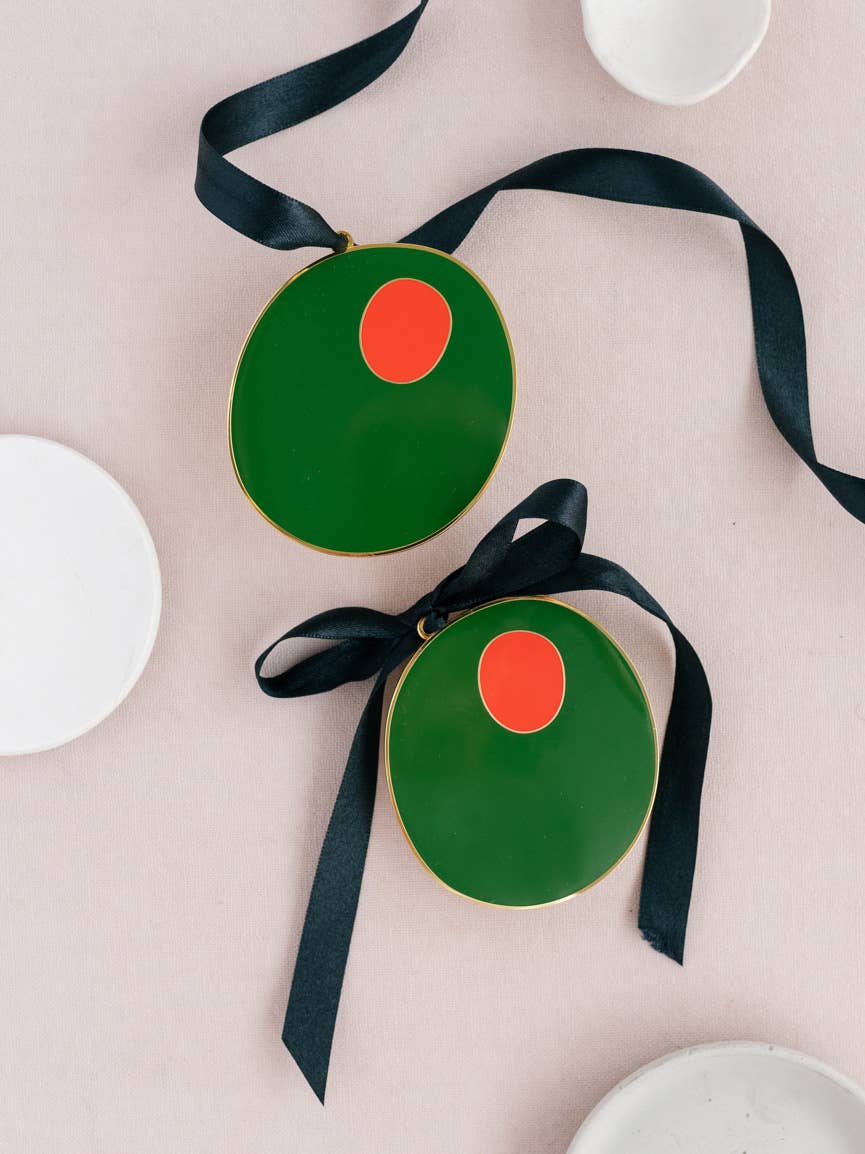 Martini Hour Pimento Olive Enamel Christmas Tree Ornament