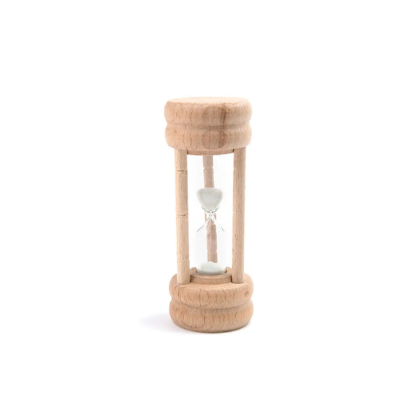 Wooden hourglass with sand inside on a white background