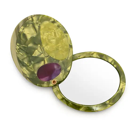 Green Olive Swing-Hinge Folding Compact Mirror