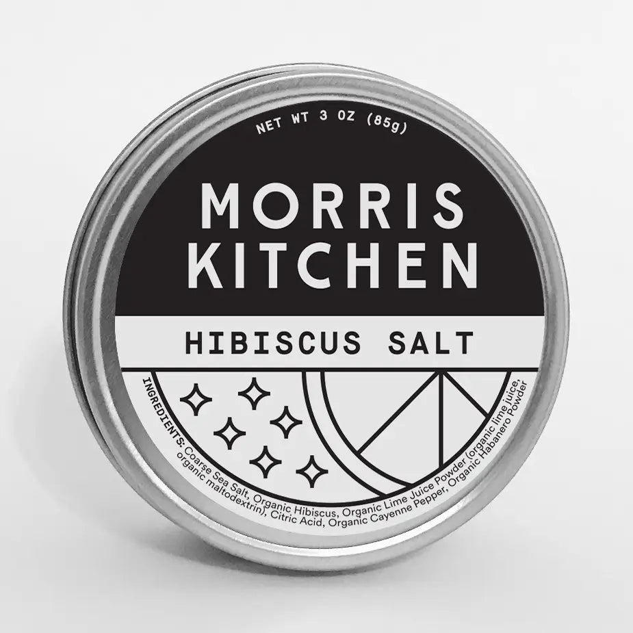 Morris Kitchen hibiscus salt container on a white background
