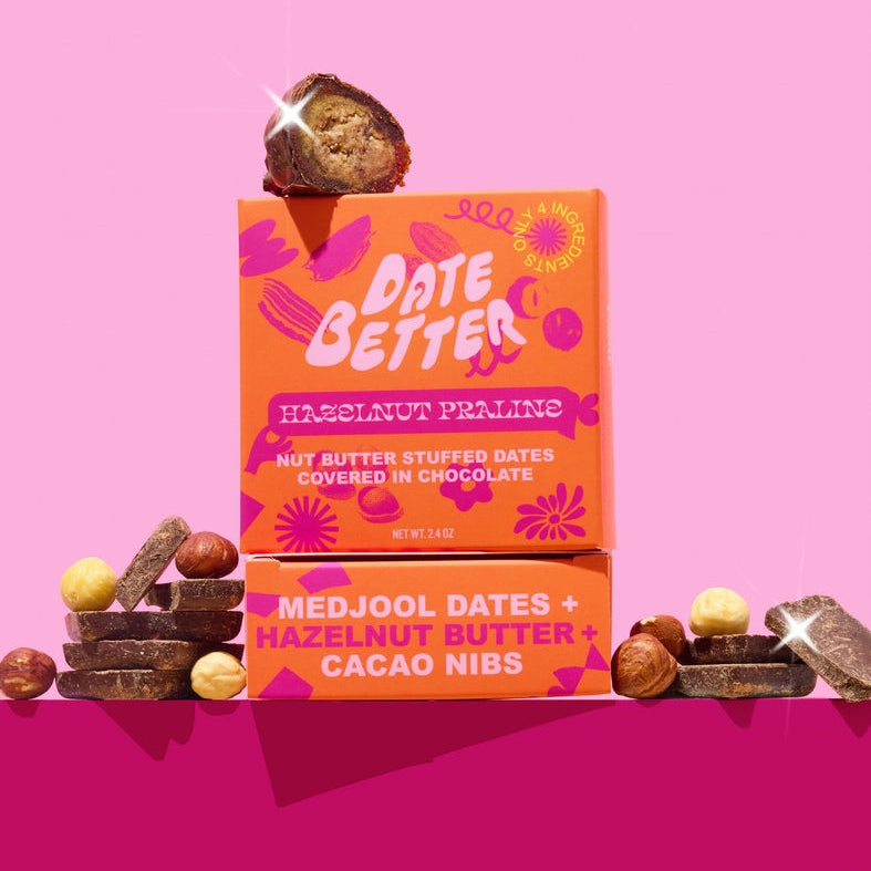 Hazelnut Praline Dark Chocolate Stuffed Dates