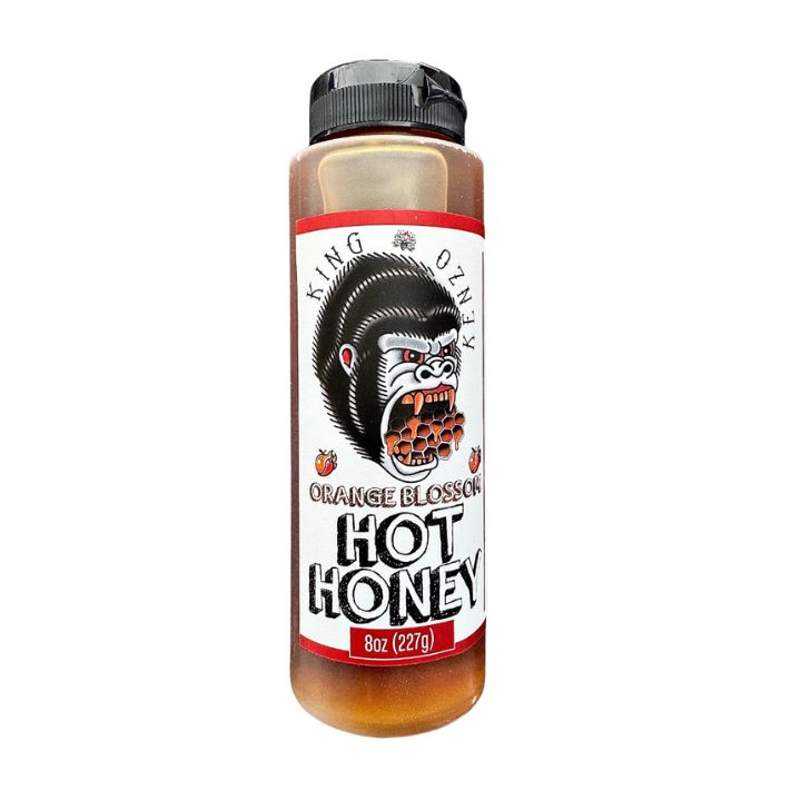 Bottle of King Kenzo Orange Blossom Hot Honey on a white background