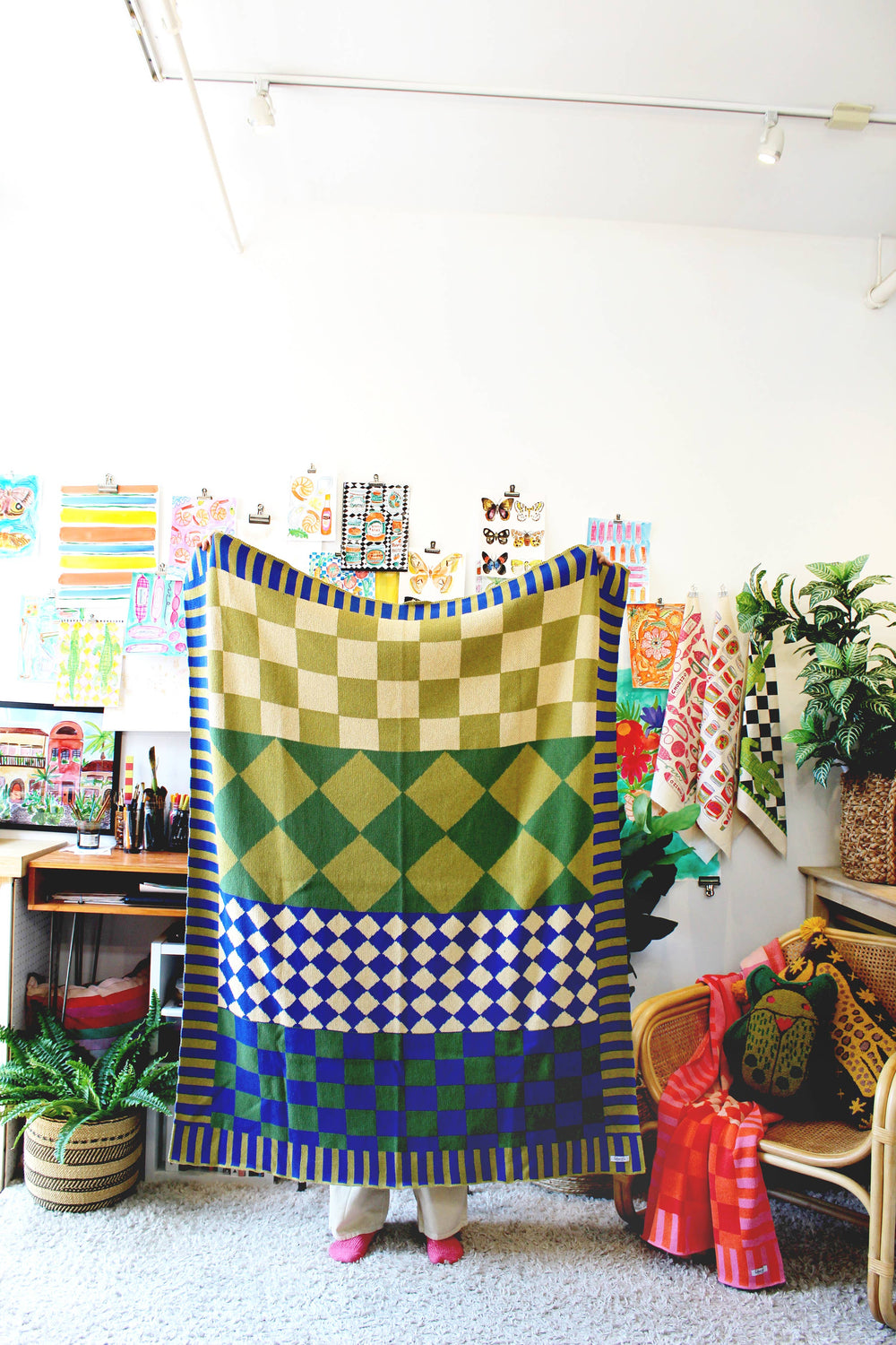 Checkerboard Knit Throw Blanket