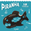 Piranha multi-tool on a blue background.