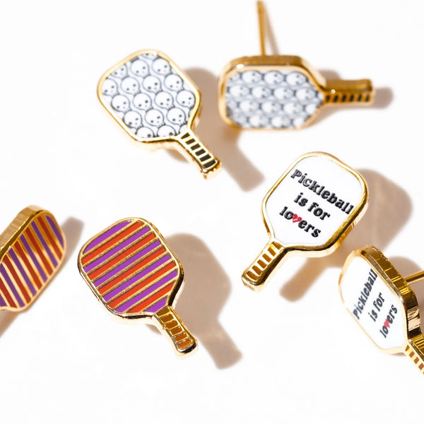 Pickleball Enamel Earrings - Stripes