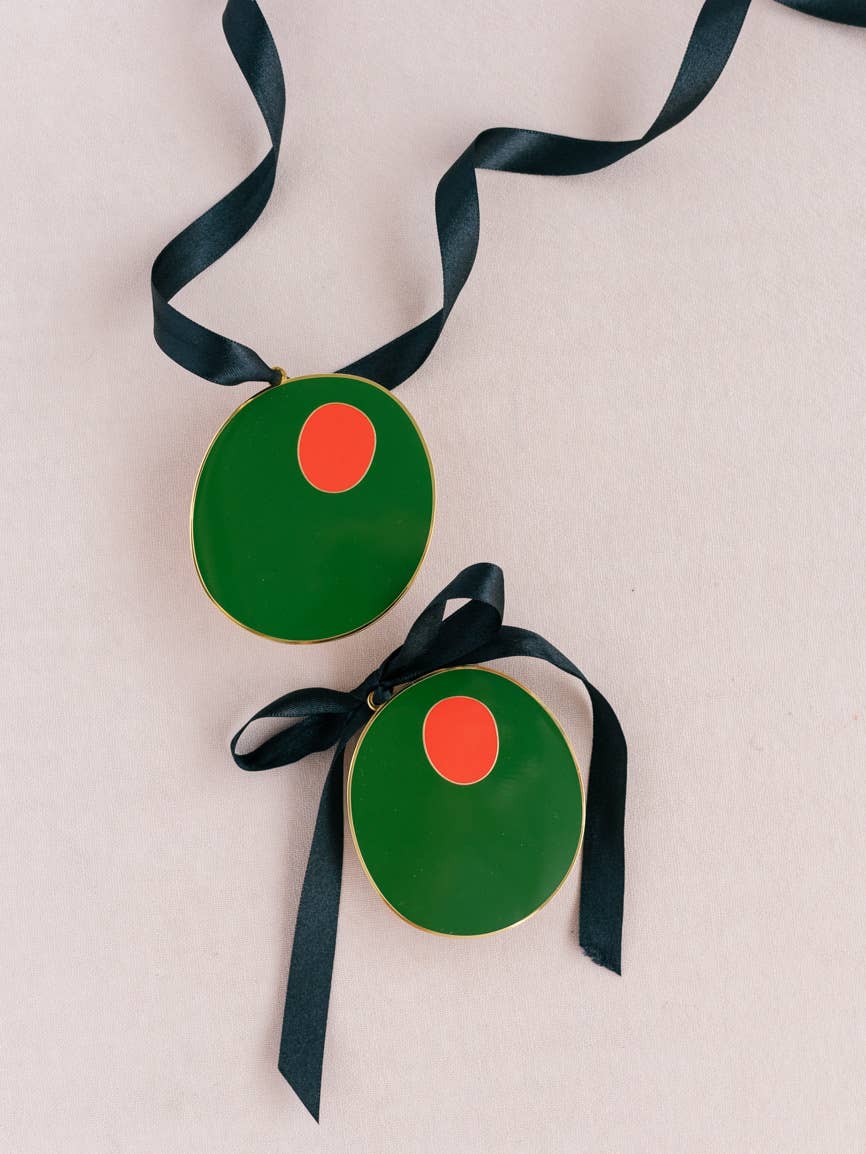 Martini Hour Pimento Olive Enamel Christmas Tree Ornament