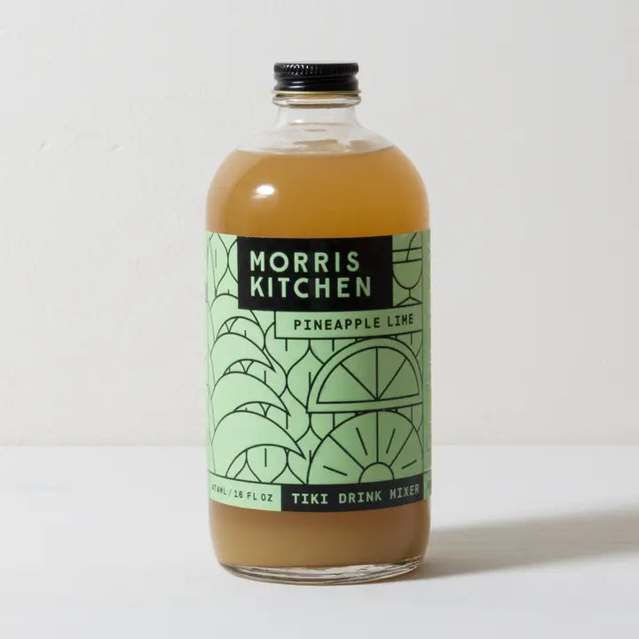 Bottle of Morris Kitchen Pineapple Lime Tiki Drink Mixer on a white background