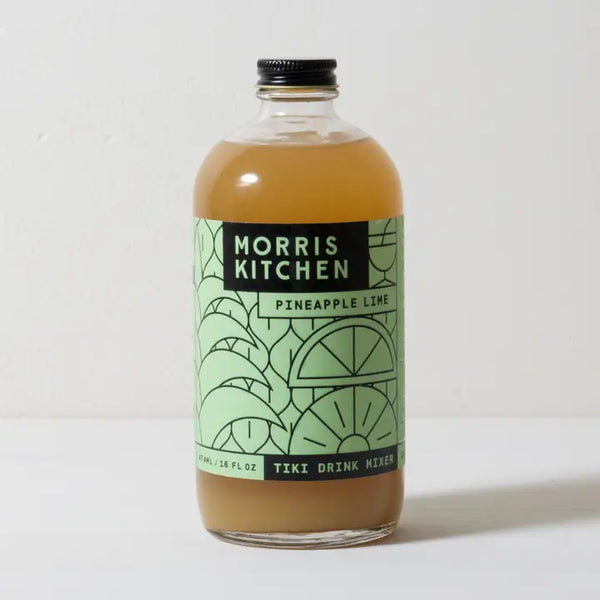 Bottle of Morris Kitchen Pineapple Lime Tiki Drink Mixer on a white background