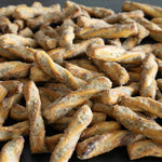 Close-up of a pile of dill pickle pretzel twists
