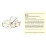 Illustration of a slice of Brie cheese with descriptive text on a white background