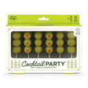 Packaging of candles that look like stacked cocktail olives on a toothpick