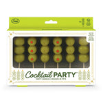 Packaging of candles that look like stacked cocktail olives on a toothpick