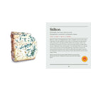 Stilton cheese with descriptive text on a white background