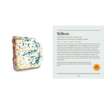 Stilton cheese with descriptive text on a white background
