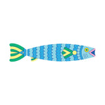 Blue sardine sticky note on a white background