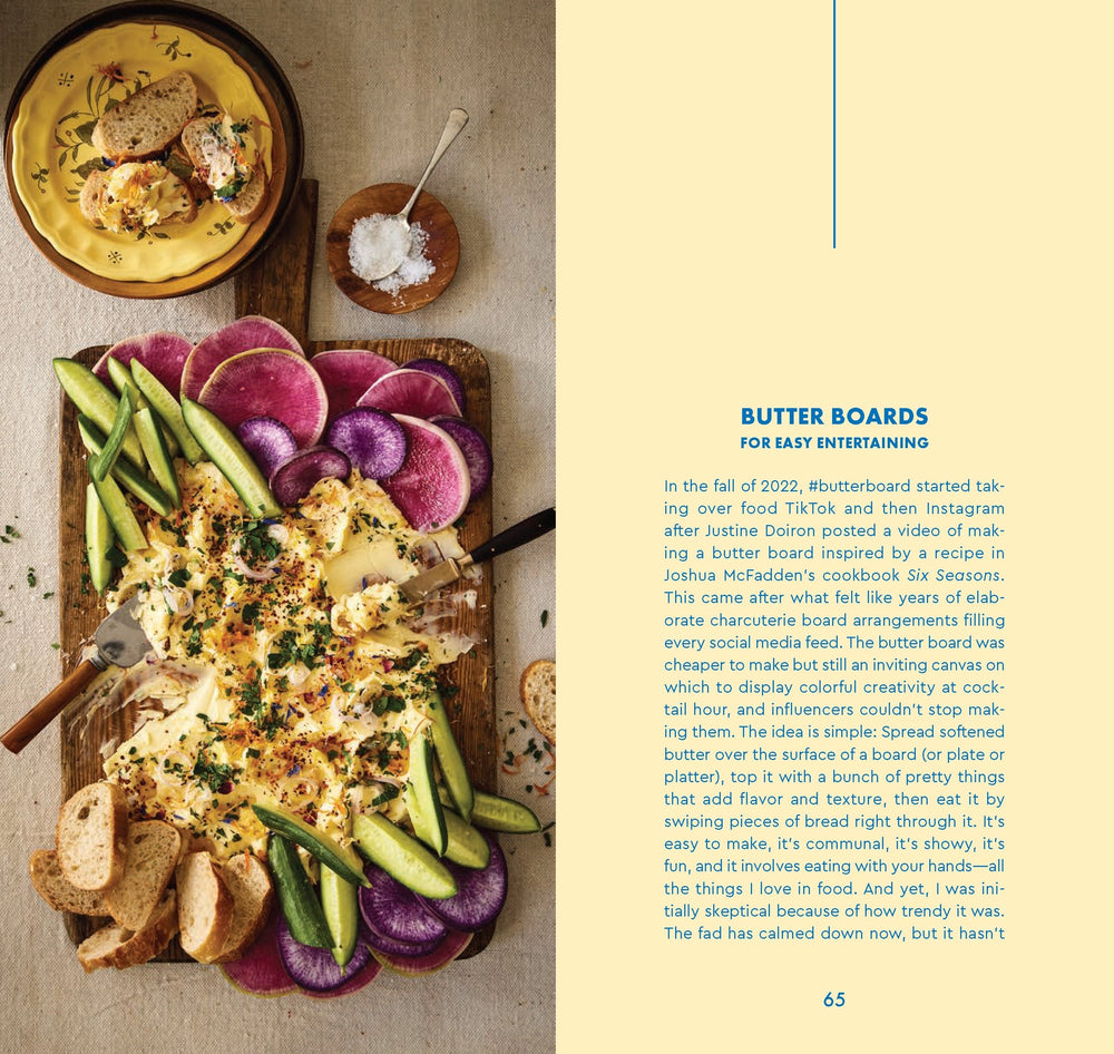 Page of a booking showing a butter board with food and descriptive text