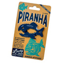 Piranha multi tool set packaging with blue tool and green fish illustrations on a branded backer card.
