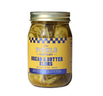 Jar of Bread and Butter Slim Pickles from The Pickle Factory on a white background.