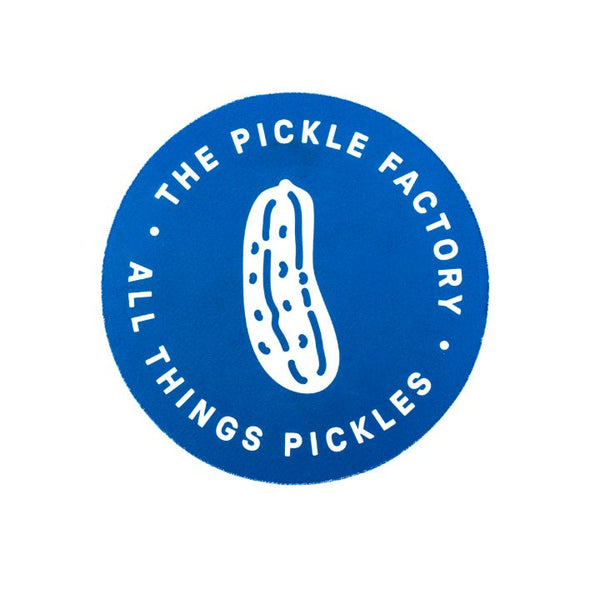 Blue jar opener with 'The Pickle Factory' logo on a white background