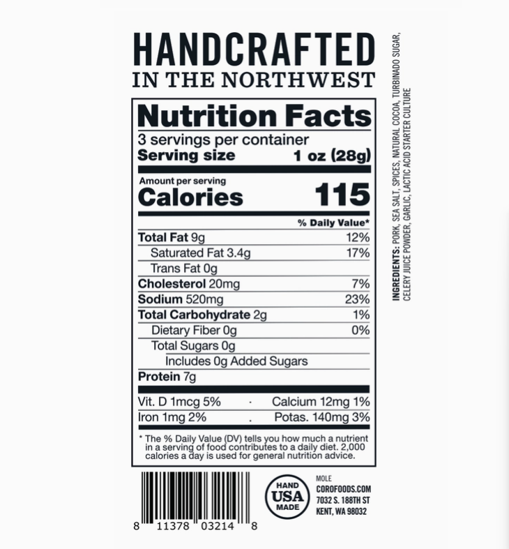 Sliced Pack Uncured Chipotle & Cocoa (Mole) Salami