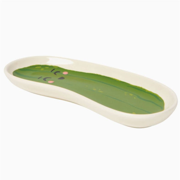 Pickle-shaped tray on a white background