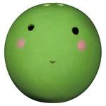 Green pea-shaped salt and pepper shaker with a face on a white background.