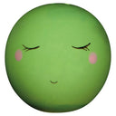 Green pea-shaped salt and pepper shaker with a face on a white background