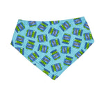 Blue bandana with pickle jar pattern on a white background.
