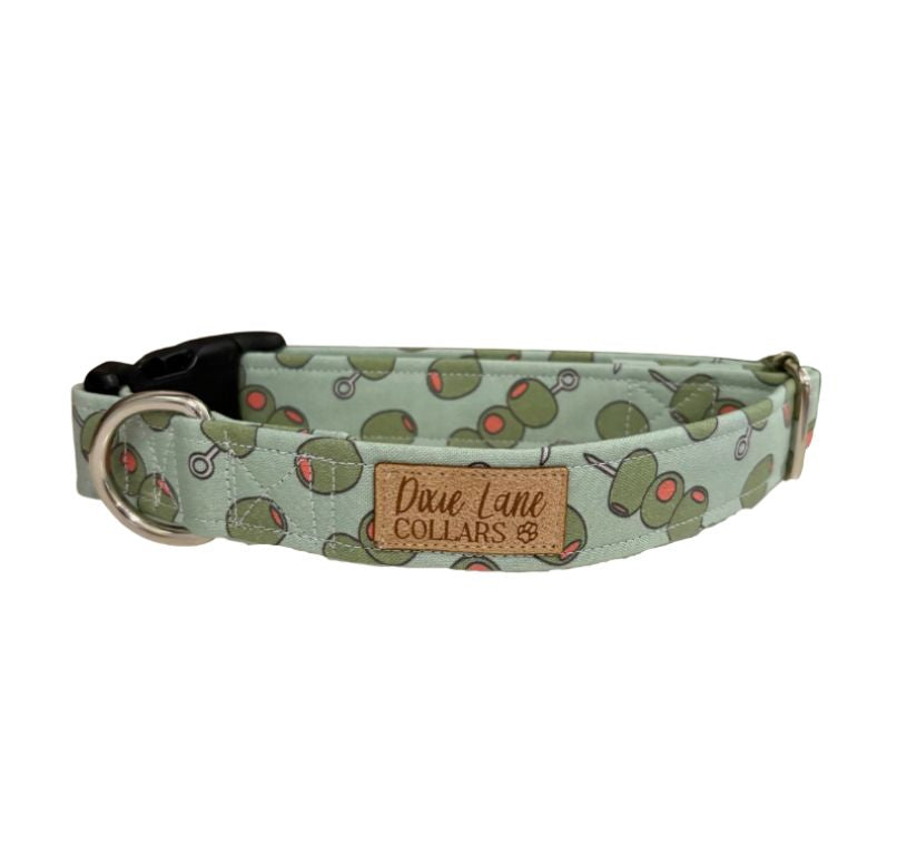 Dog collar with an olive design on a white background 