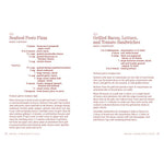 Two recipe cards for Seafood Pesto Pizza and Grilled Bacon, Lettuce, and Tomato Sandwiches on a white background.