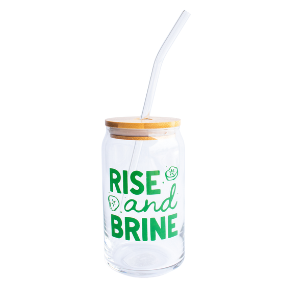 Rise and Brine Glass Can with Lid and Straw
