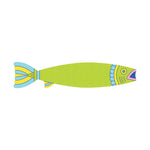 Green sardine sticky note on a white background