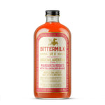 Bittermilk bottle No. 8 with red and gold label on a white background
