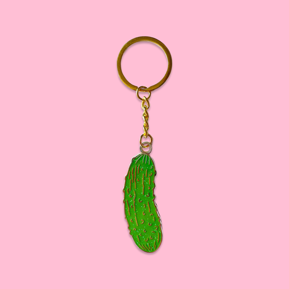 Glitter Pickle Enamel Keychain