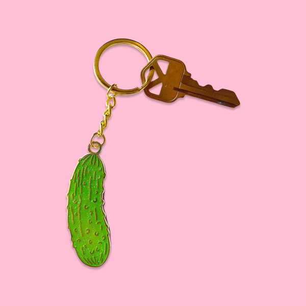 Glitter Pickle Enamel Keychain
