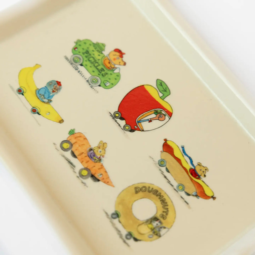 Small tan tray with Richard Scarry designs