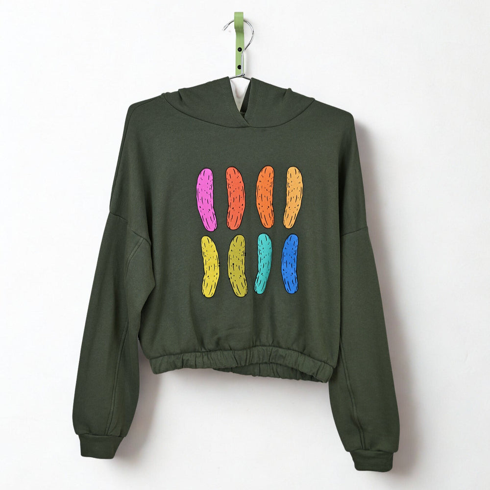 Crop Hoodie Sweatshirt in Color Pop Pickles