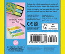 Back cover of a sardine sticky notes packaging with colorful fish-shaped sticky notes and branding details.
